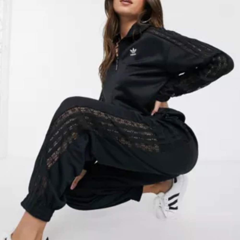 Adidas original cuffed pants with lace panel inserts